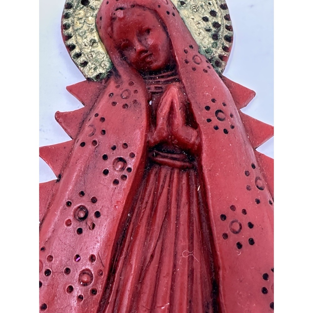 German Seitz München Wax Madonna Ornament Red & Gold Religious VTG Christmas